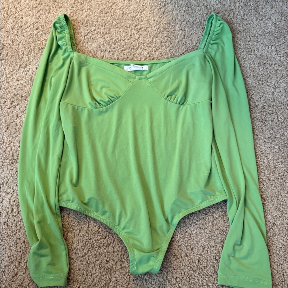 Glamorous Lime Green Long-Sleeve Sweetheart Bodysuit